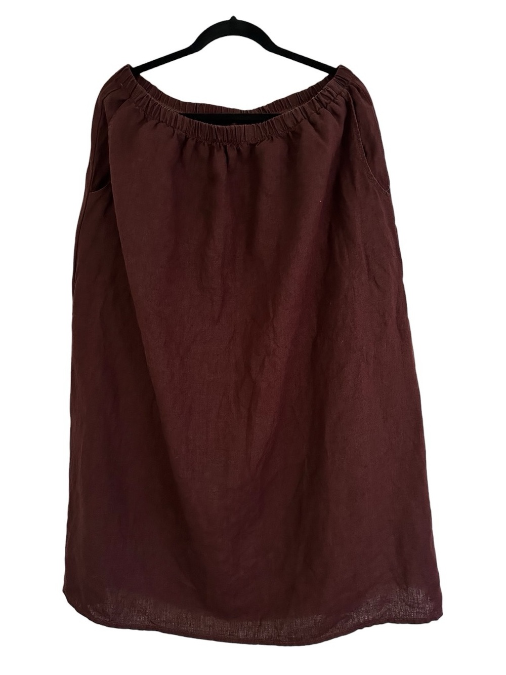 Flax Midi A-Line Linen Skirt in Dark Brown